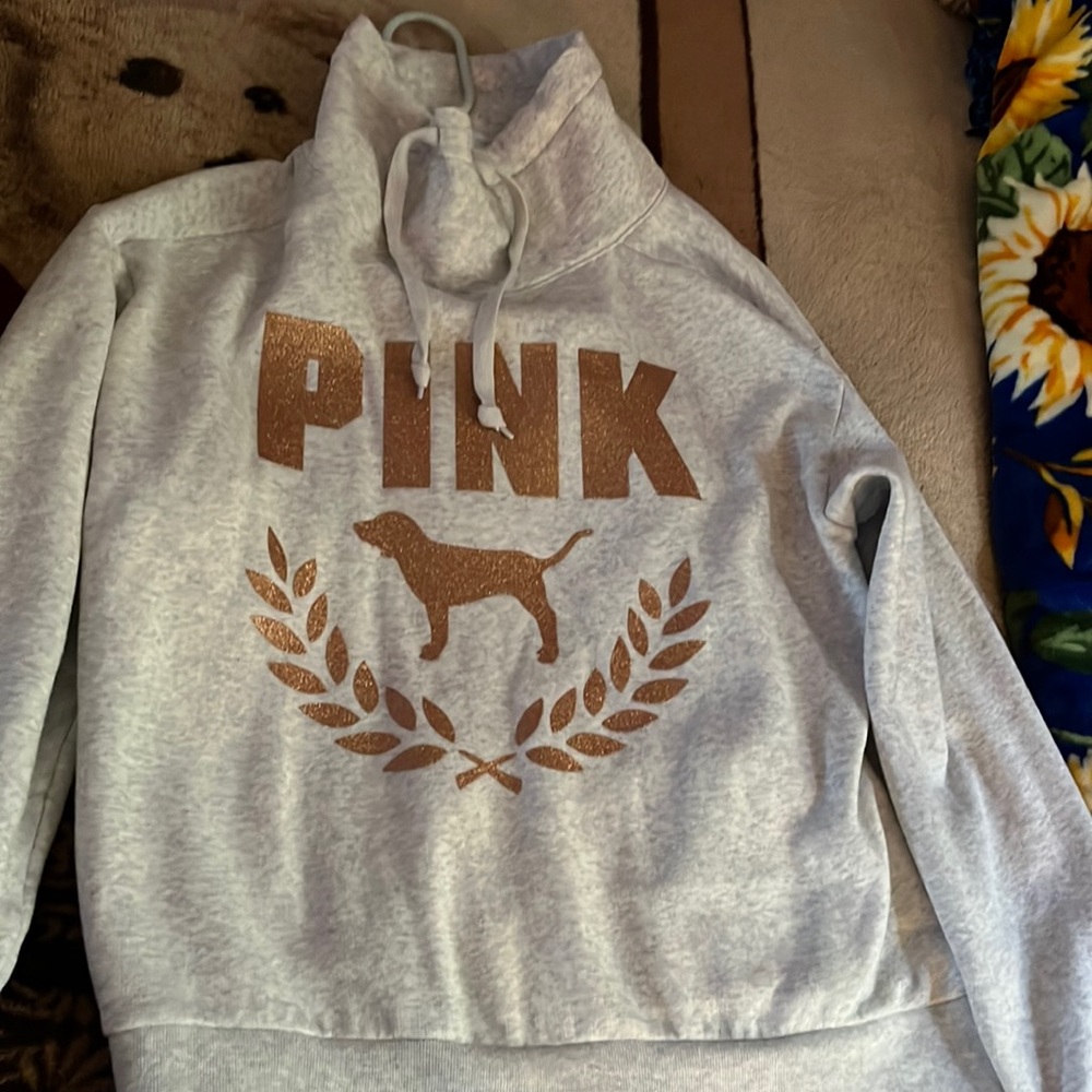white/grey hoodie with glitter logo from Pink in a size Small
